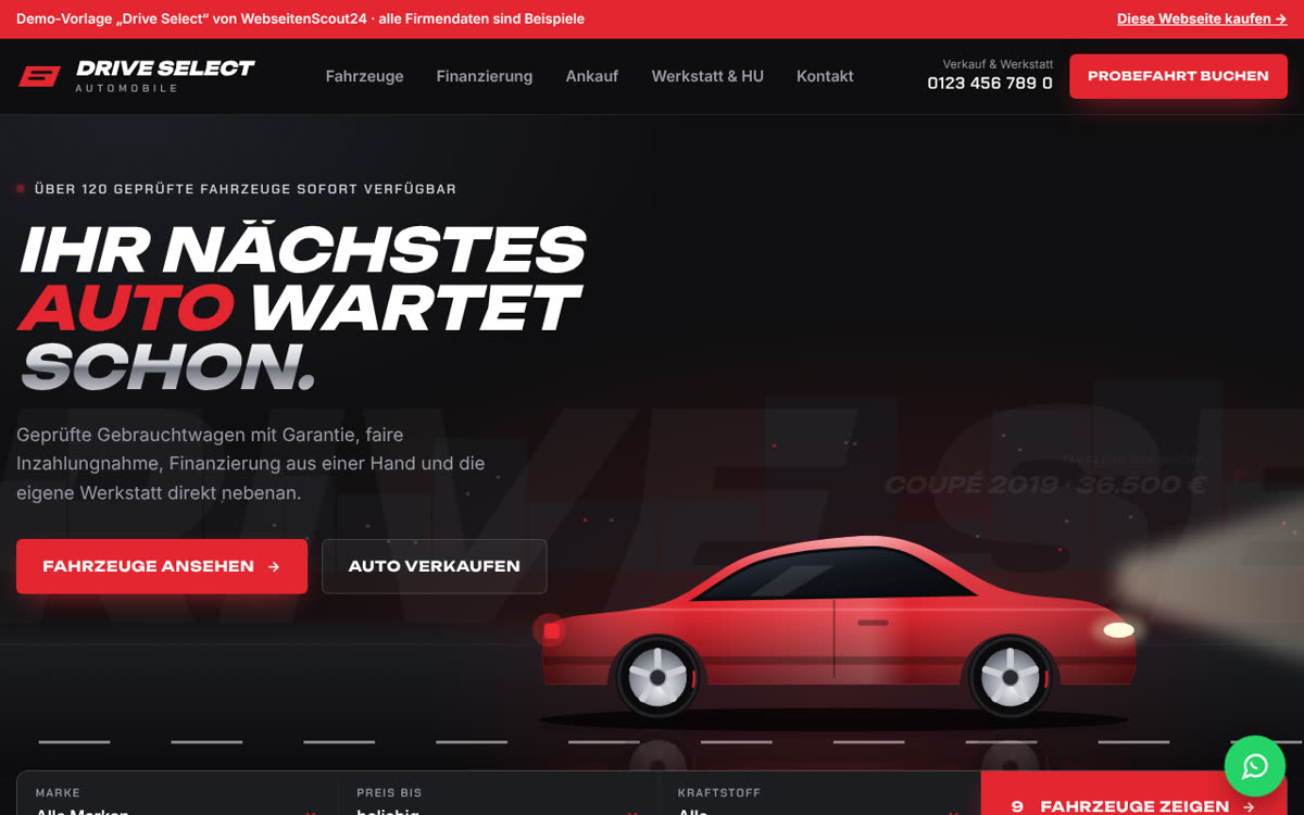 Beispiel-Webseite für Autohaus: Vorlage Drive Select