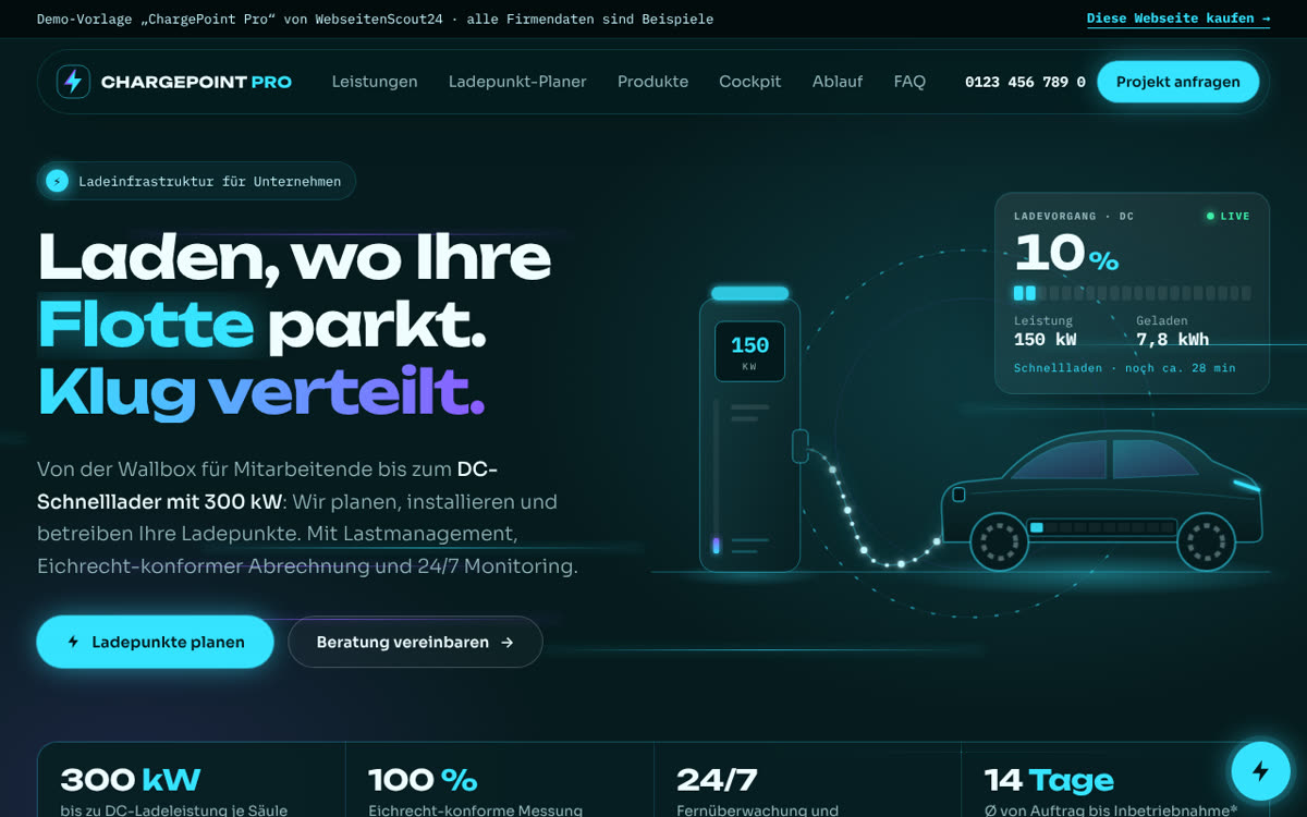 Beispiel-Webseite für E-Mobilität & Wallboxen: Vorlage ChargePoint Pro