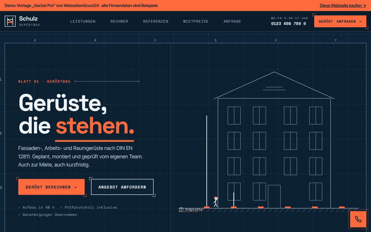 Beispiel-Webseite für Gerüstbau: Vorlage Gerüst Pro