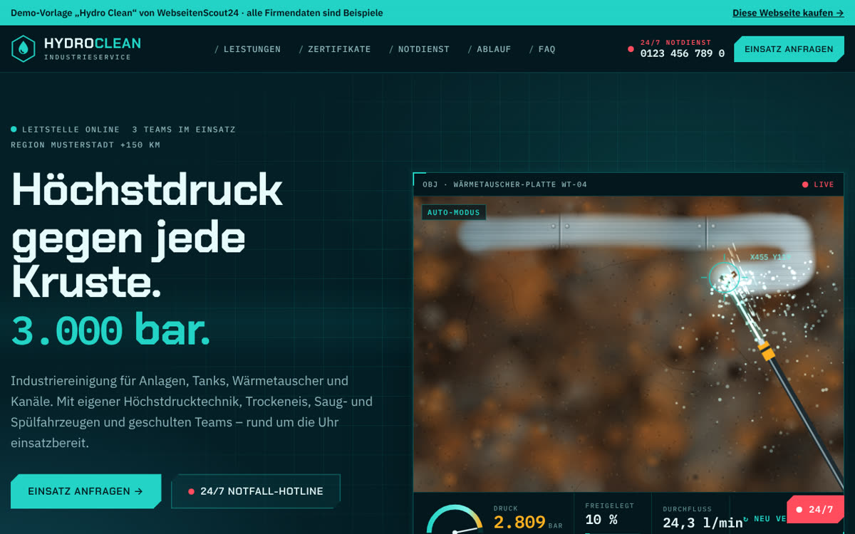 Beispiel-Webseite für Industriereinigung: Vorlage Hydro Clean