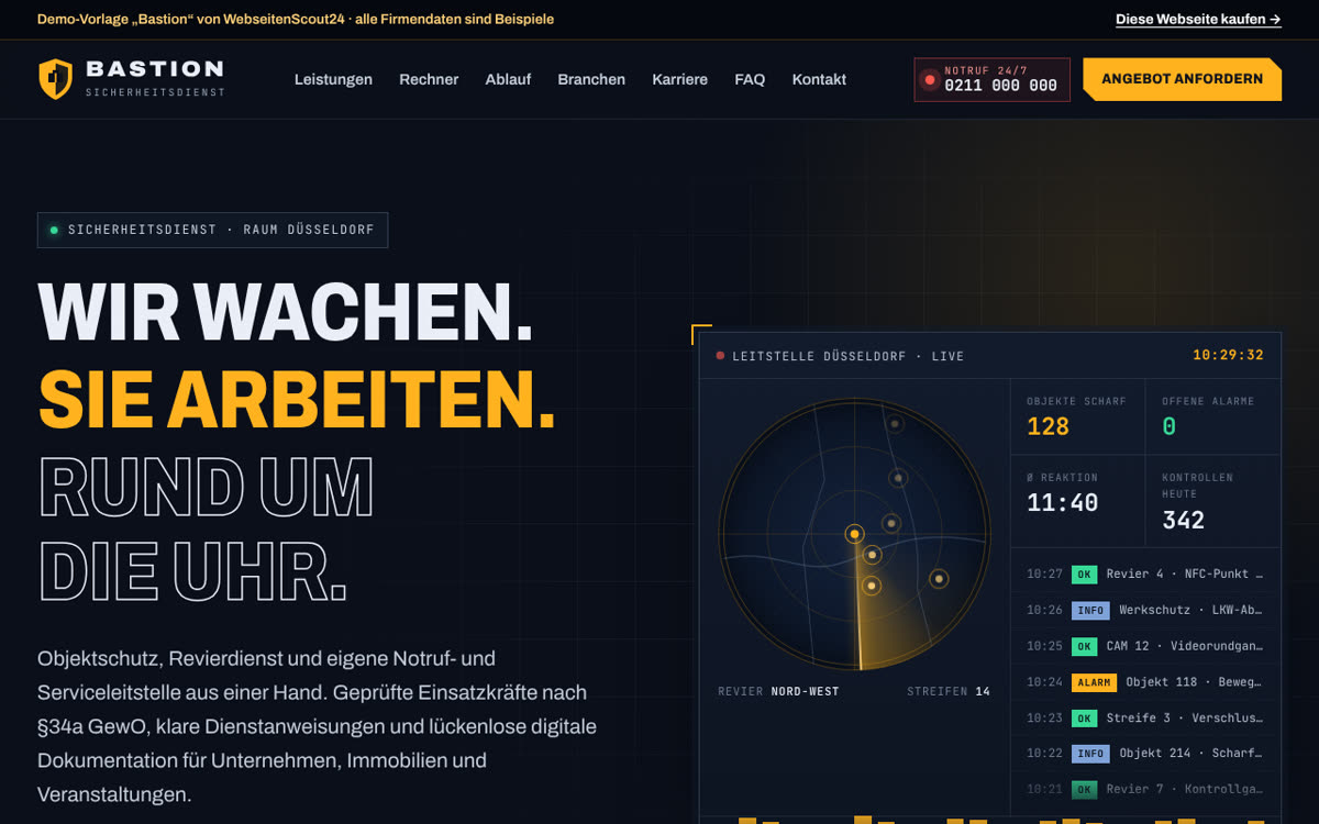 Beispiel-Webseite für Sicherheitsdienst: Vorlage Bastion